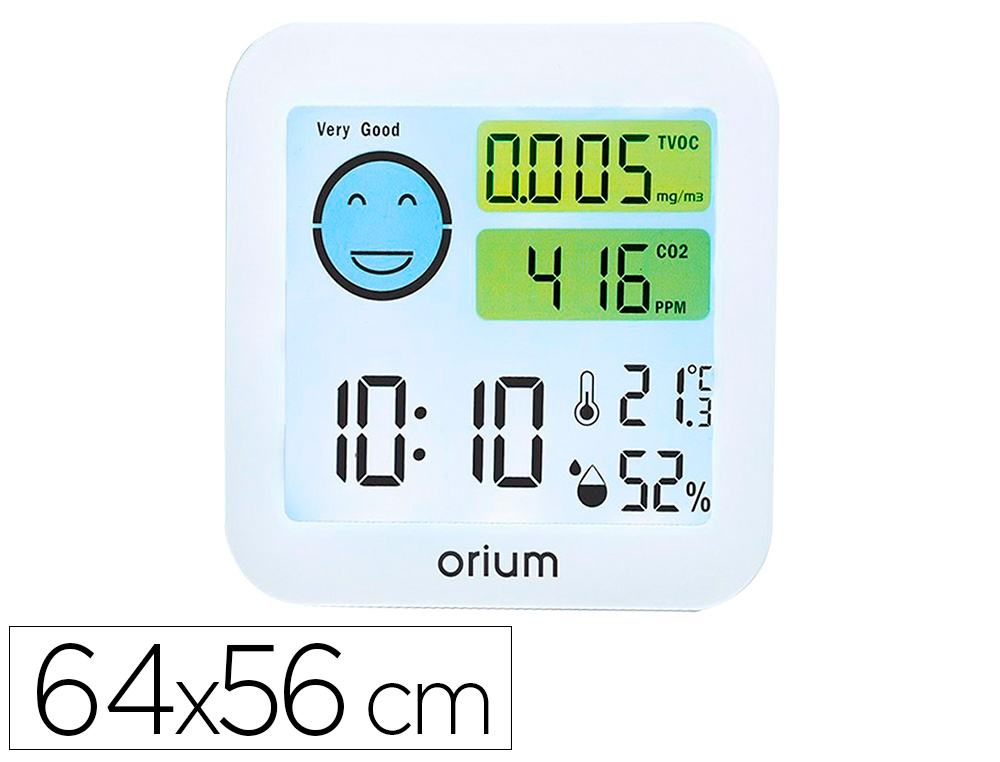 [161821] Medidor de aire orium quaelis 20 medidor de co2 y cov superficie 30 m2 pantalla lcd color blanco 8x2,5 x 8 cms