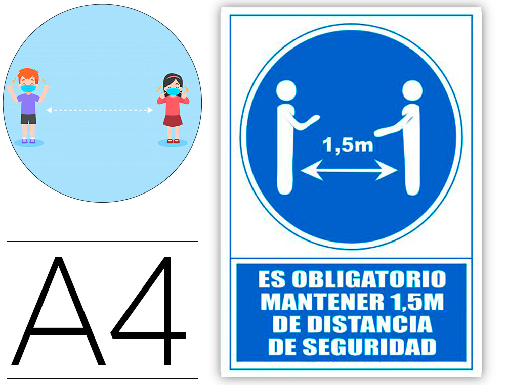 [160644] Pictograma archivo 2000 obligatorio mantener 1,5 m de distancia de seguridad pvc color azul 210x297 mm