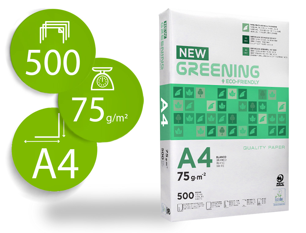 [166699] Papel fotocopiadora greening din a4 75 gramos paquete de 500 hojas