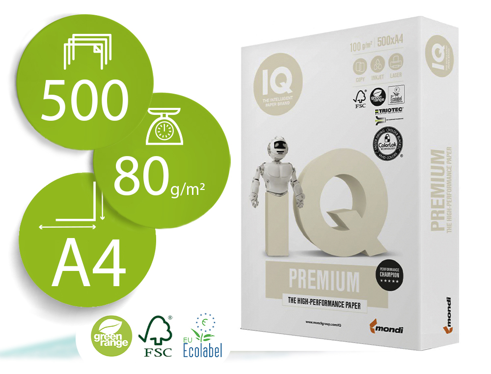 [75314] Papel fotocopiadora iq premium din a4 100 gramos paquete de 500 hojas