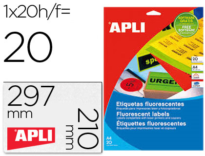 [75247] Etiqueta adhesiva apli 02881 210x297 mm para fotocopiadora laser caja con 20 hojas din a4 verde