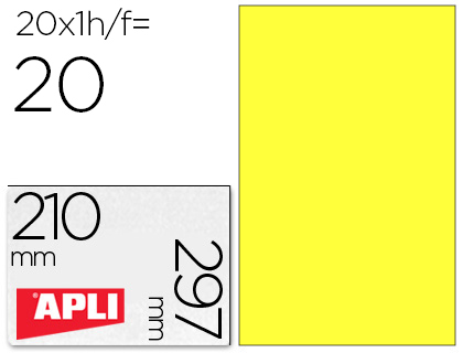 [59763] Etiqueta adhesiva apli 02878 tamaño 210x297 mm para laser fotocopiadora ink-jet caja con 20 hojas din a4 amarillo