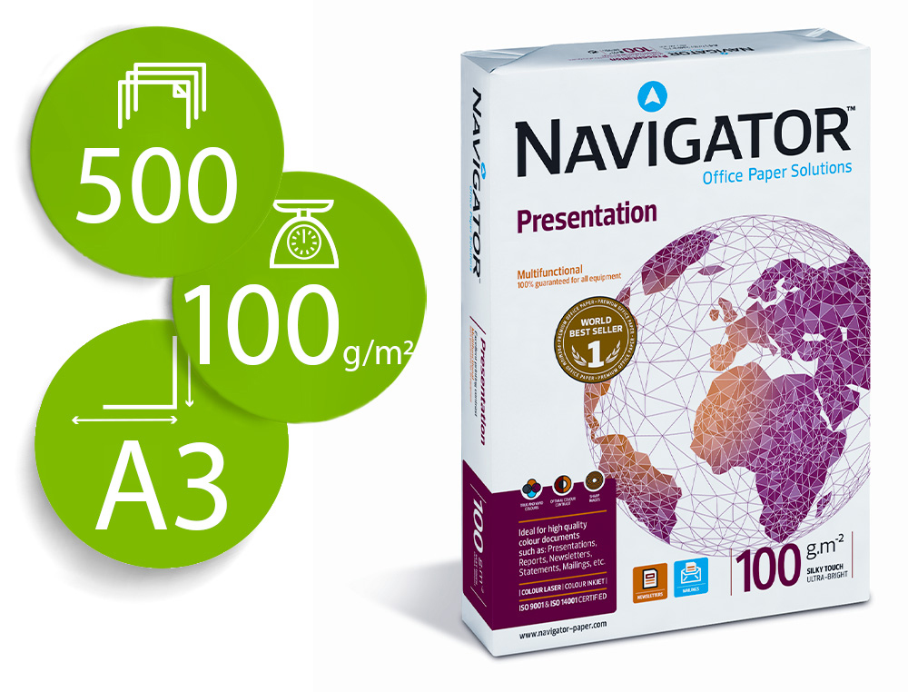 [54999] Papel fotocopiadora navigator din a3 100 gramos paquete de 500 hojas