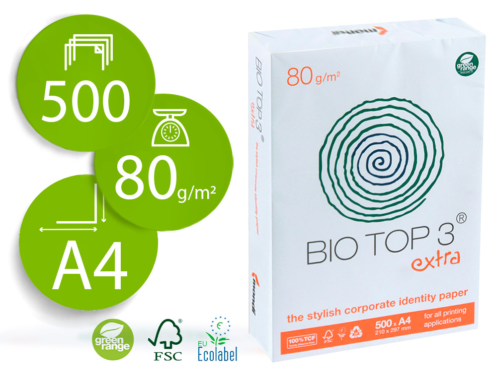 [44260] Papel fotocopiadora biotop 80g extra ecologico din a4 paquete de 500 hojas