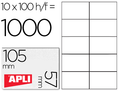 [43735] Etiqueta adhesiva apli 1278 tamaño 105x57 mm para fotocopiadora laser ink-jet caja con 100 hojas din a4