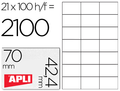 [43733] Etiqueta adhesiva apli 1276 tamaño 70x42,4 mm para fotocopiadora laser ink-jet caja con 100 hojas din a4