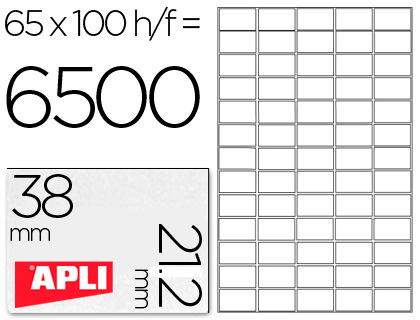 [43731] Etiqueta adhesiva apli 1283 tamaño 38x21.2mm para fotocopiadora laser ink-jet caja con 100 hojas din a4