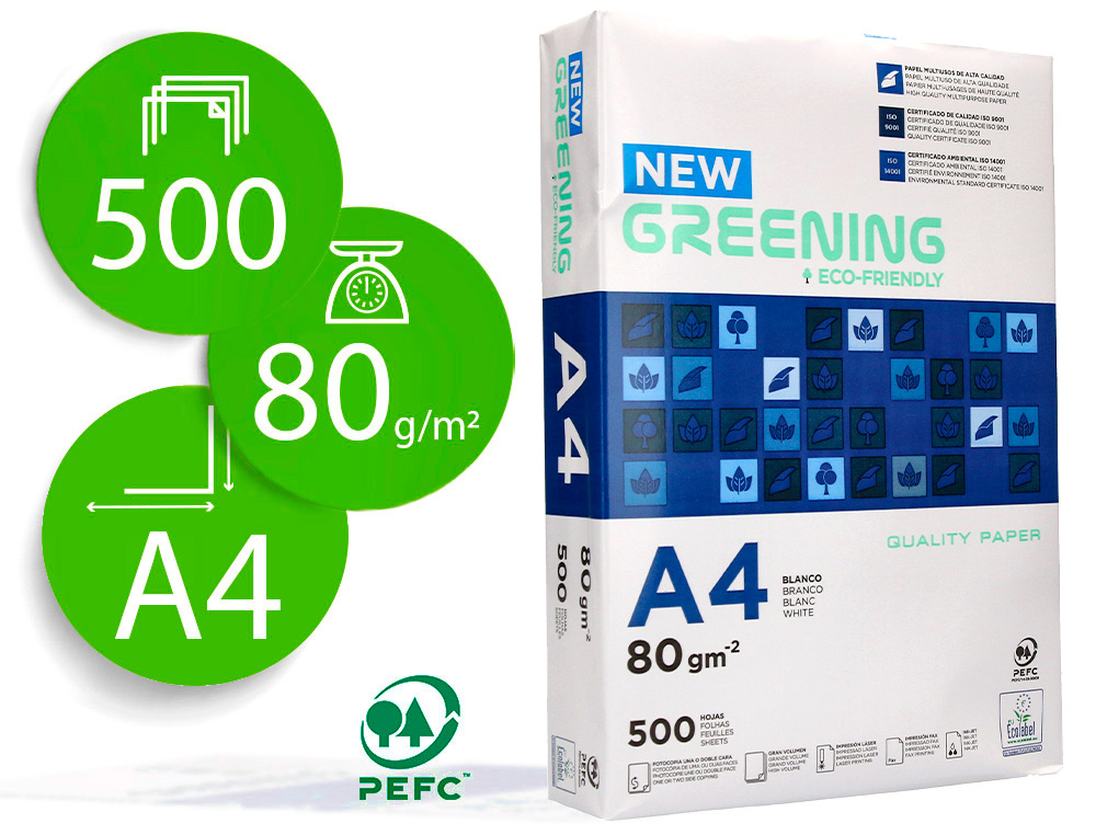 [29591] Papel fotocopiadora greening din a4 80 gramos paquete de 500 hojas