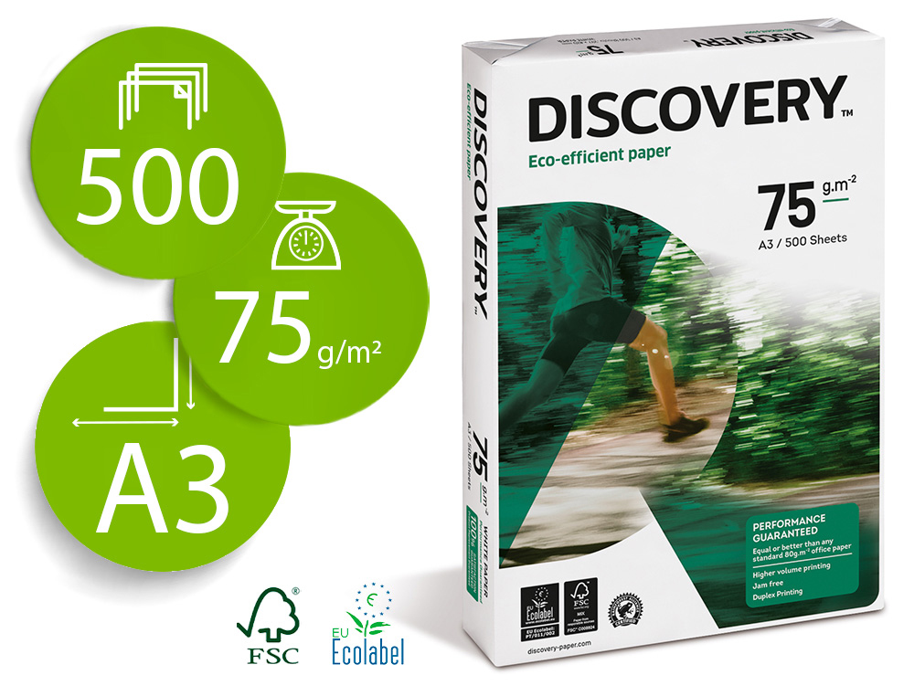 [28241] Papel fotocopiadora discovery din a3 75 gramos papel multiuso ink-jet y laserpaquete de 500 hojas