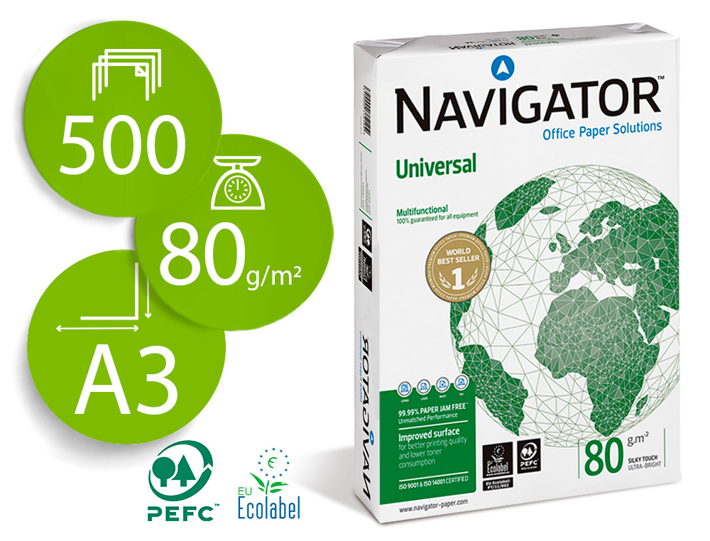 [28234] Papel fotocopiadora navigator din a3 80 gramos papel multiuso ink-jet y laser paquete de 500 hojas
