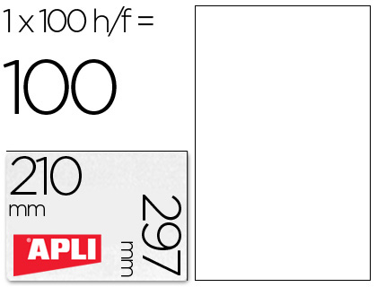 [19513] Etiqueta adhesiva apli 1281 210x297 mm fotocopiadora laser ink-jet caja con 100 hojas din a4