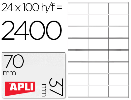 [19510] Etiqueta adhesiva apli 1273 tamaño 70x37 mm fotocopiadora laser ink-jet caja con 100 hojas din a4