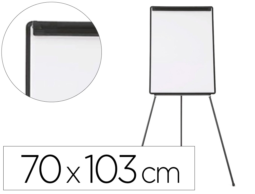 [38182] Pizarra blanca q-connect con tripode 100x70 cm para convenciones superficie laminada marco negro