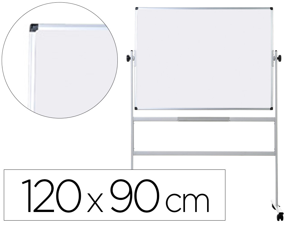 [26357] Pizarra blanca q-connect doble cara melamina marco de aluminio 120x90 cm giratoria