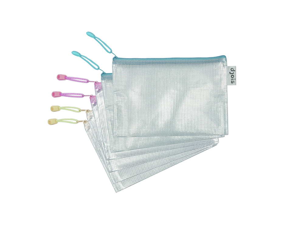[170889] Bolsa multiusos tarifold zipper con cremallera din a5 pack de 6 unidades colores pastel surtidos