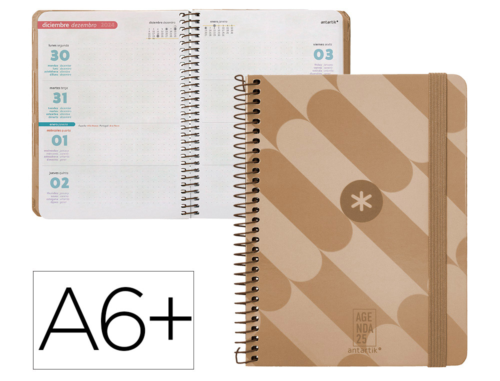 [170555] Agenda espiral antartik pattern a6+ 2025 semana vista color rosa nude papel 80gr