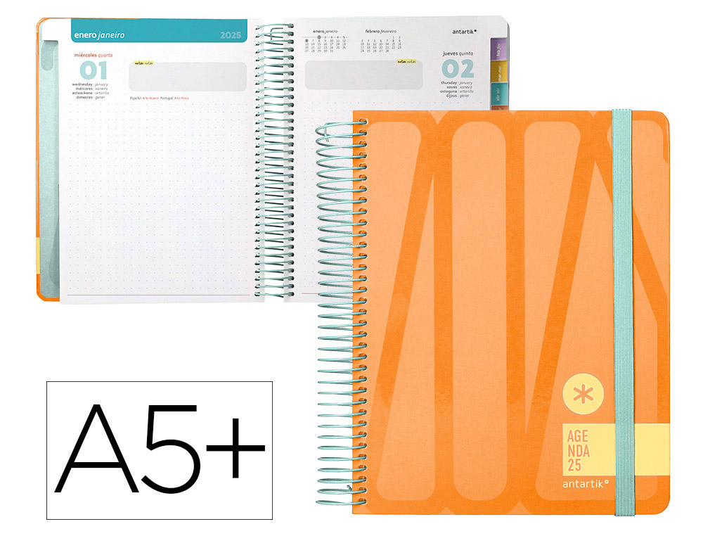 [170544] Agenda espiral antartik bold a5+ 2025 día página color melocotón papel 80 gr