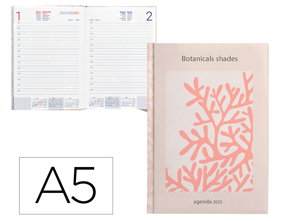 [170539] Agenda encuadernada liderpapel nomi a5 2025 dia pagina coral papel 70 gr