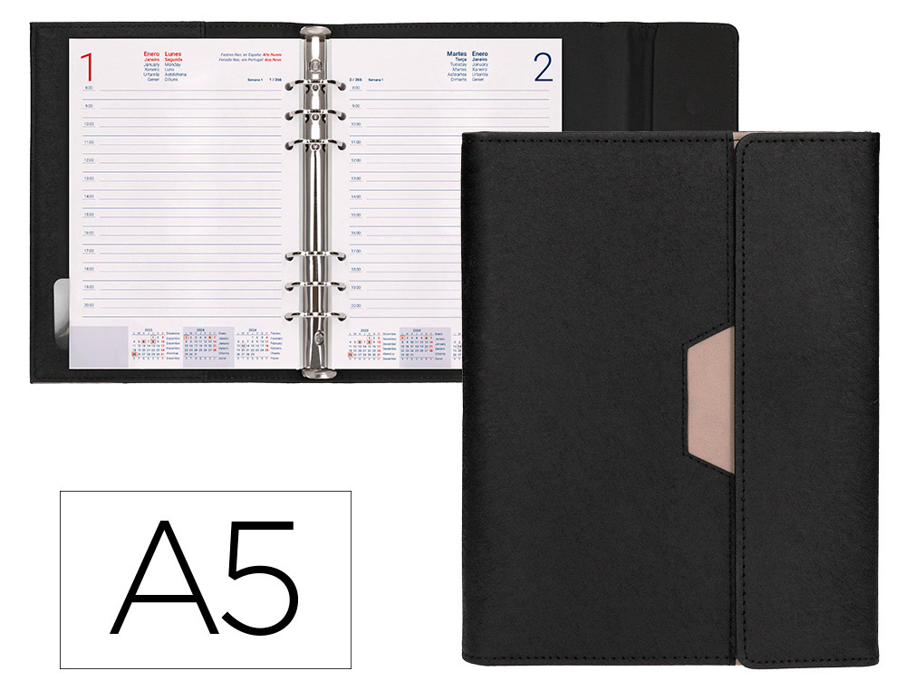 [170527] Agenda anillas liderpapel nero a5 2025 dia pagina color negro papel 70 gr