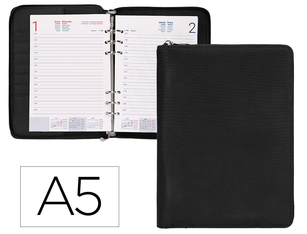 [170526] Agenda encuadernada liderpapel tarento a5 2025 dia pagina color negro papel 70 gr