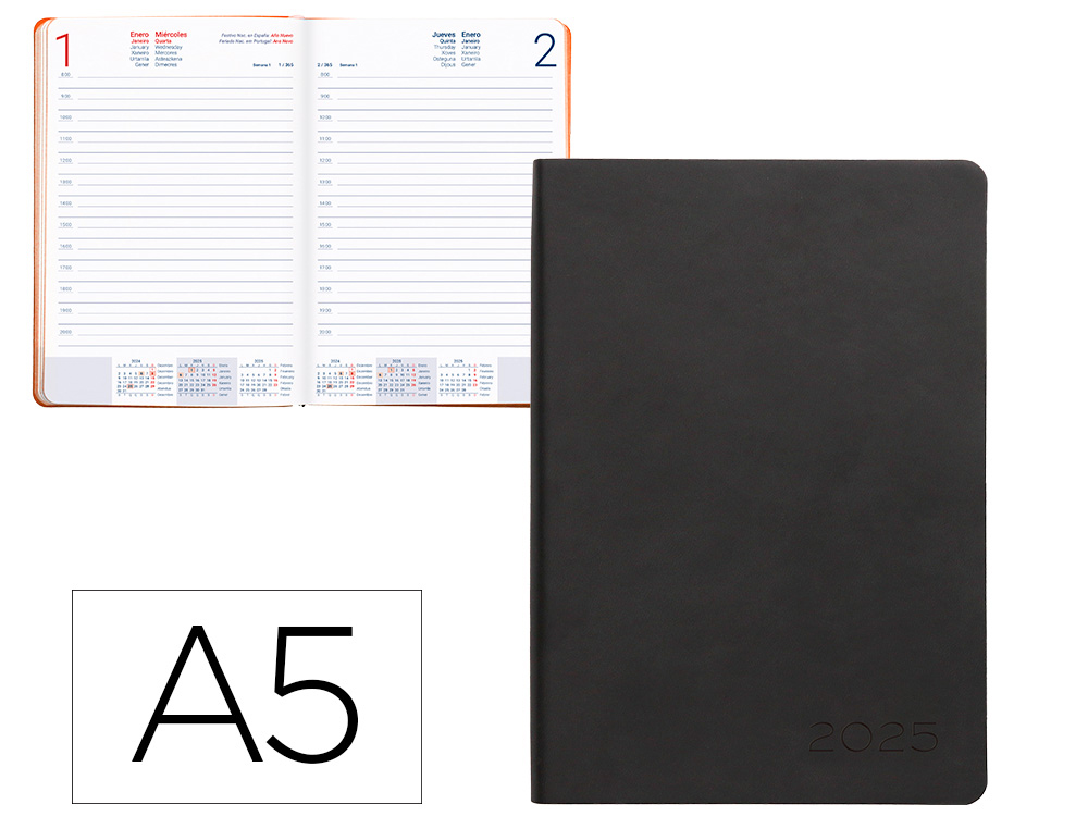 [170525] Agenda encuadernada liderpapel sifnos a5 2025 dia pagina color naranja papel 70 gr