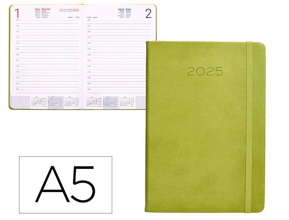 [170519] Agenda encuadernada liderpapel mykonos a5 2025 dia pagina color verde claro papel 70 gr