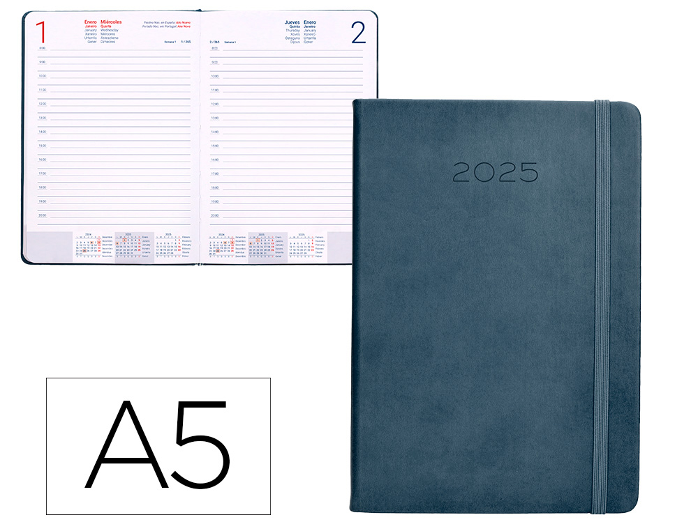 [170516] Agenda encuadernada liderpapel mykonos a5 2025 dia pagina color azul papel 70 gr