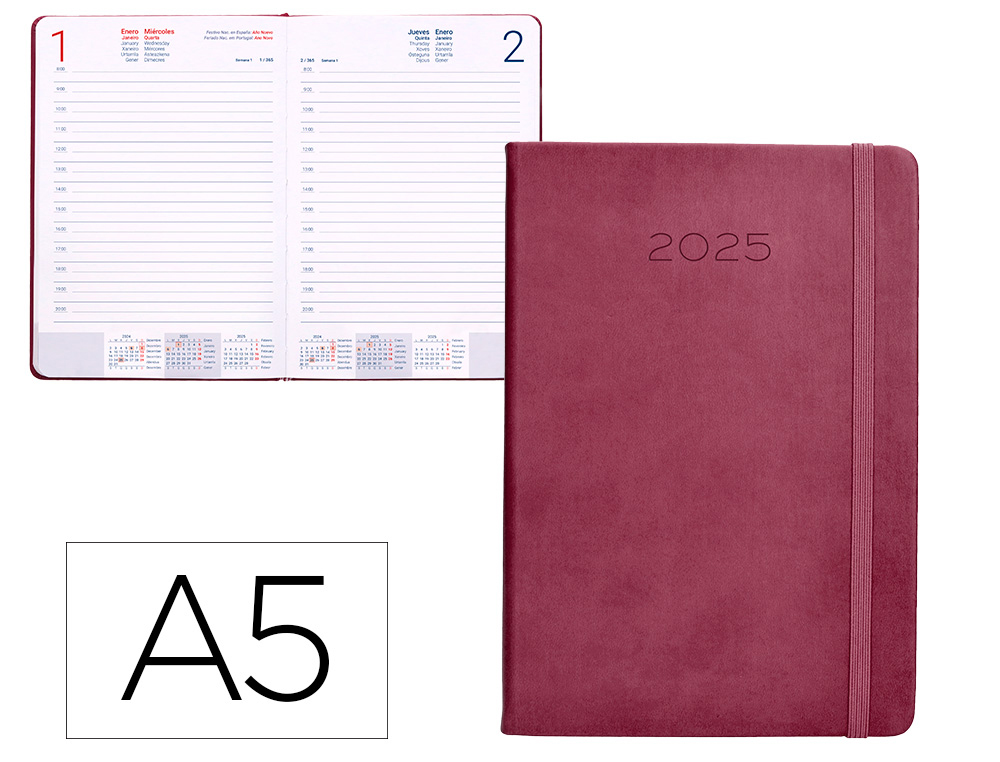 [170514] Agenda encuadernada liderpapel mykonos a5 2025 dia pagina color rosa buganvilla papel 70 gr