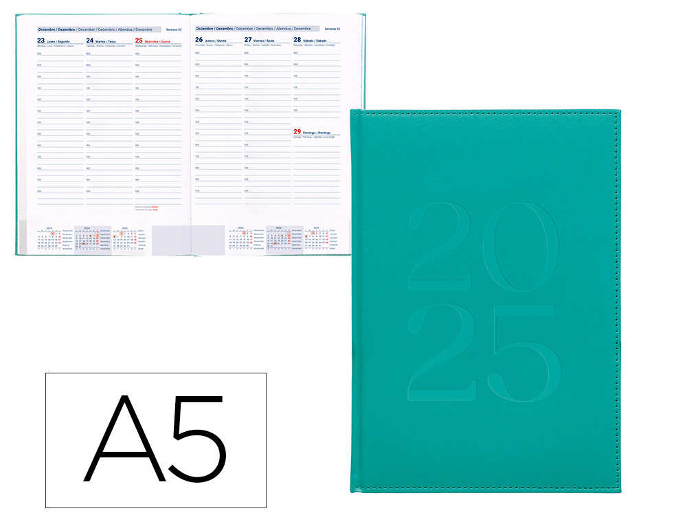 [170484] Agenda encuadernada liderpapel creta a5 2025 semana vista color turquesa papel 70 gr