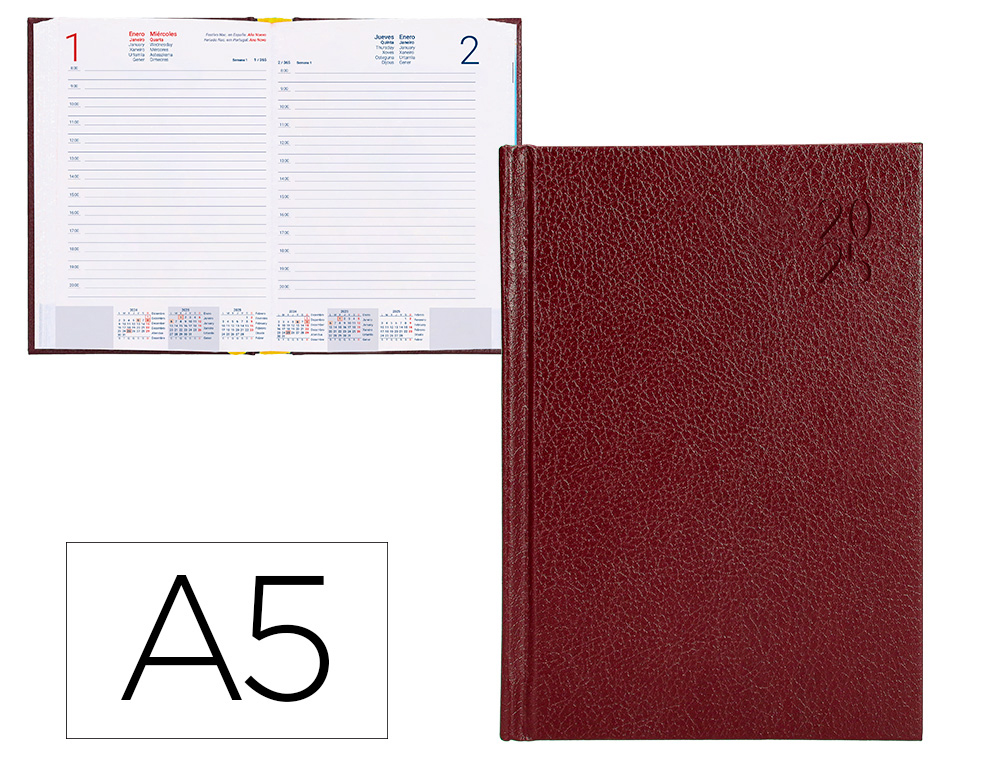 [170466] Agenda encuadernada liderpapel corfu a5 2025 dia pagina color rojo papel 60 gr