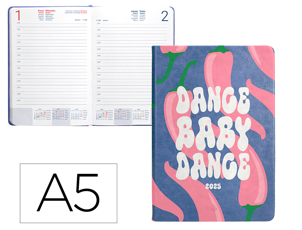 [170457] Agenda encuadernada liderpapel kinaros a5 2025 dia pagina color azul papel 70 gr