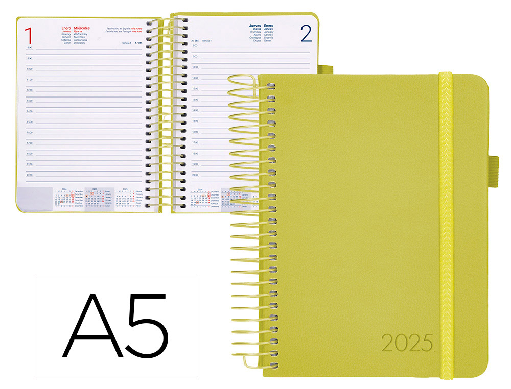 [170455] Agenda encuadernada liderpapel neon a5 2025 día página color amarillo papel 70 gr