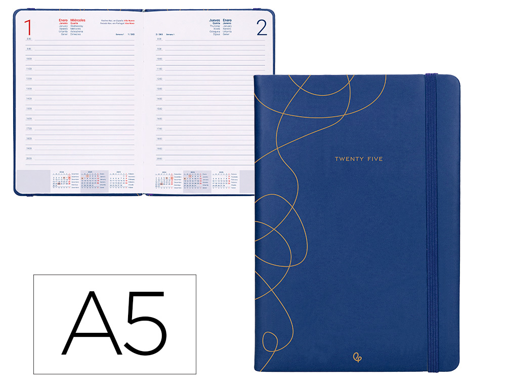 [170437] Agenda encuadernada liderpapel efira a5 2025 dia pagina color azul papel 70 gr