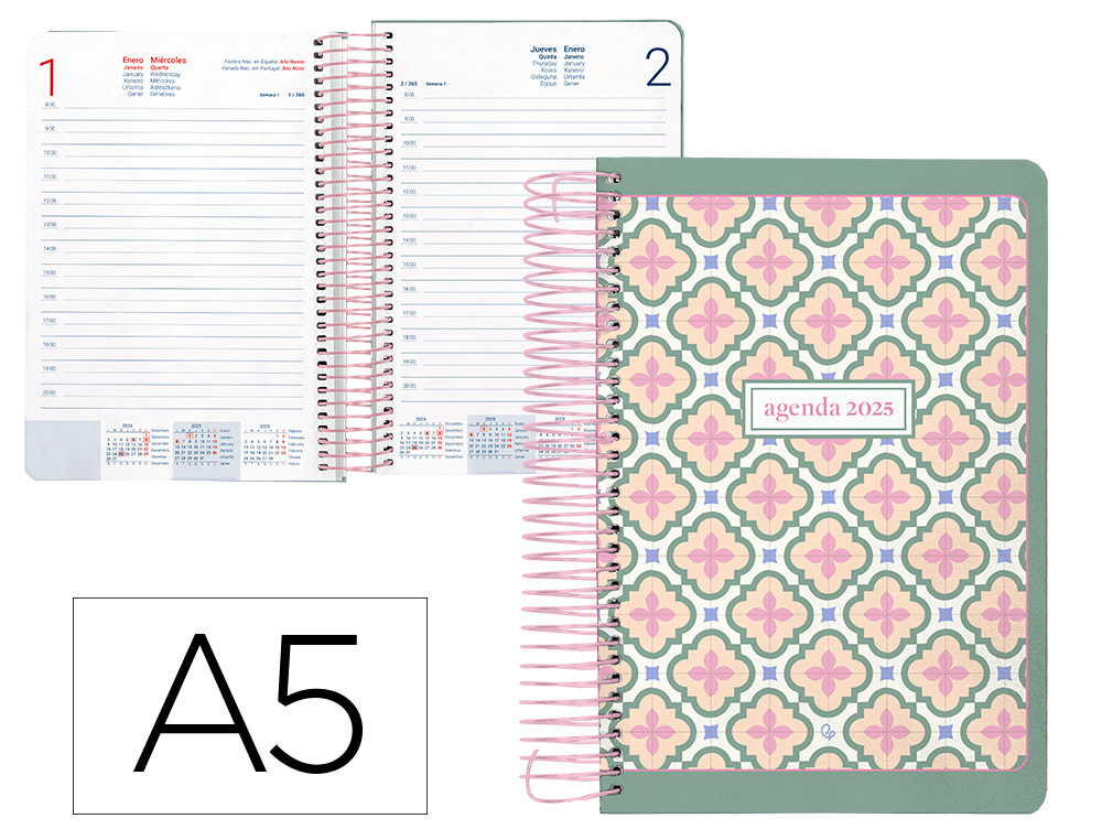 [170417] Agenda espiral liderpapel perissa a5 2025 dia pagina color verde papel 80 gr