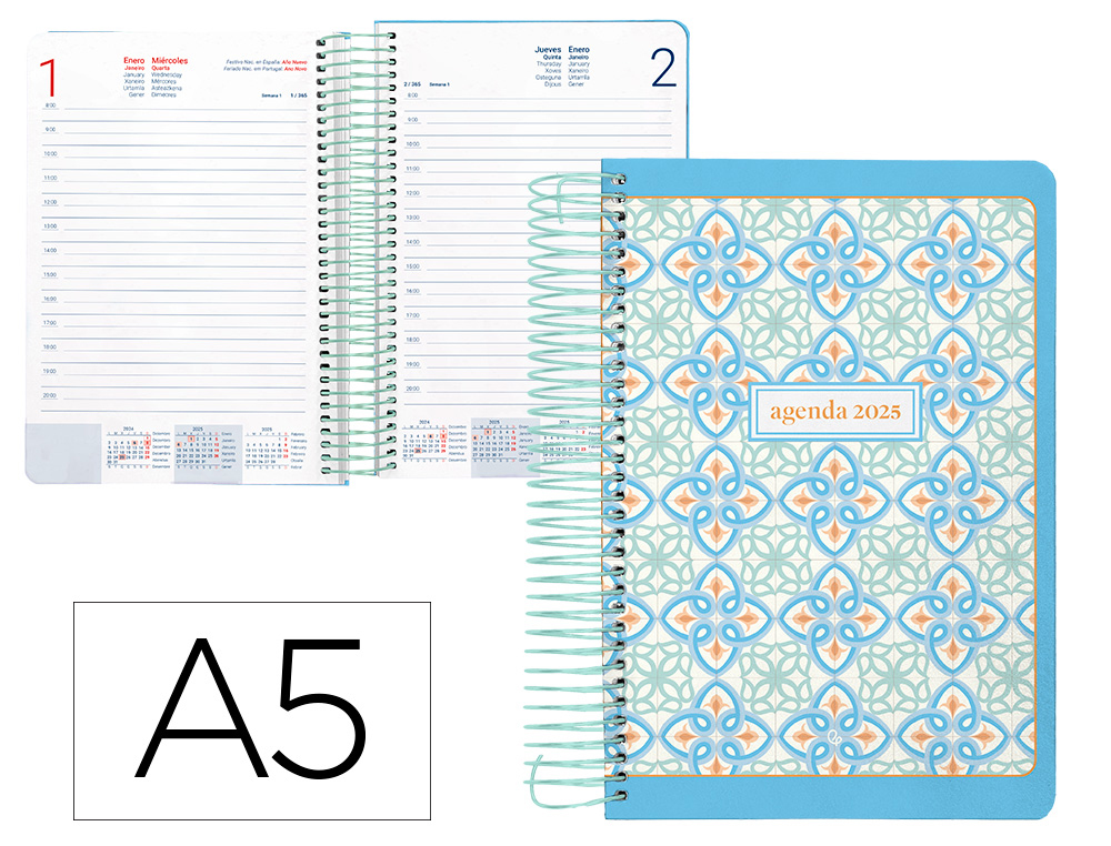 [170415] Agenda espiral liderpapel perissa a5 2025 dia pagina color azul papel 80 gr