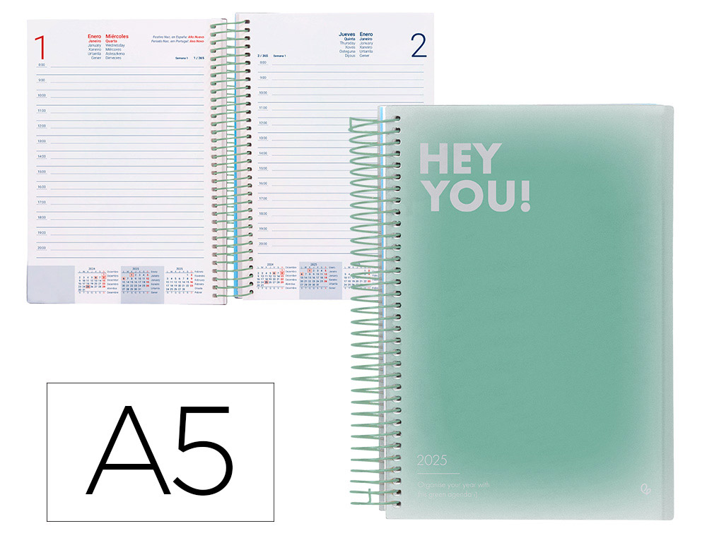 [170409] Agenda espiral liderpapel gazi a5 2025 dia pagina color verde papel 70 gr