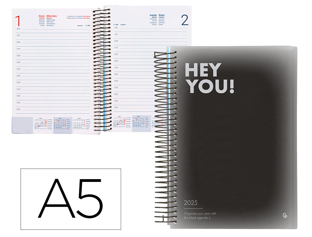 [170408] Agenda espiral liderpapel gazi a5 2025 dia pagina color negro papel 70 gr