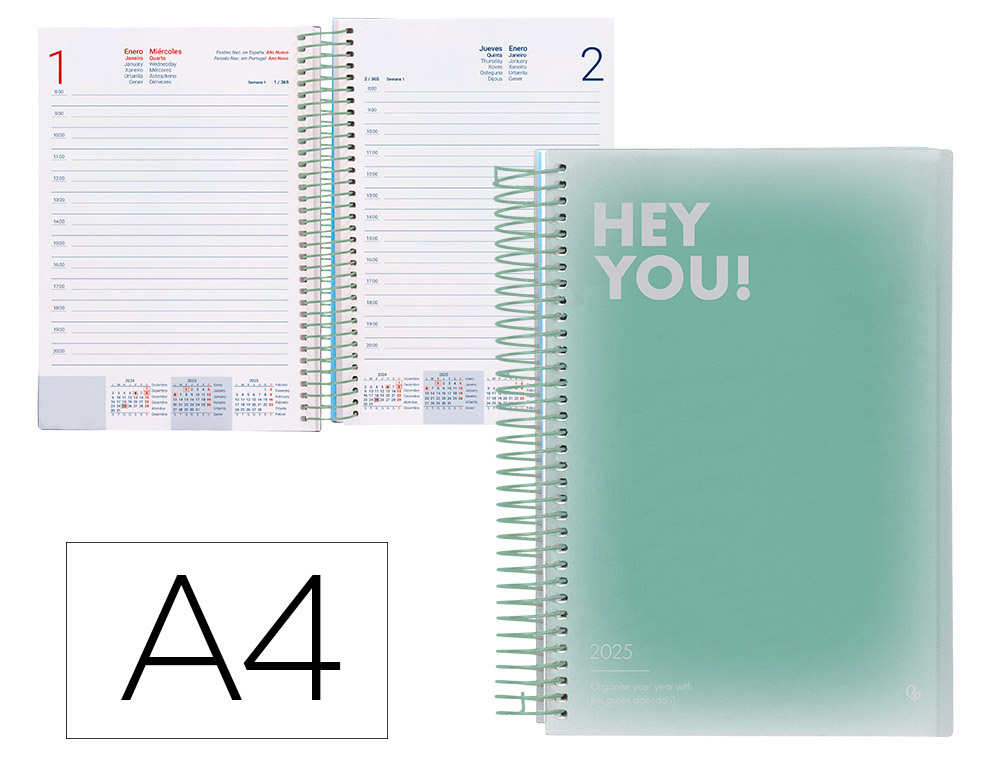 [170405] Agenda espiral liderpapel gazi a4 2025 dia pagina color verde papel 70 gr
