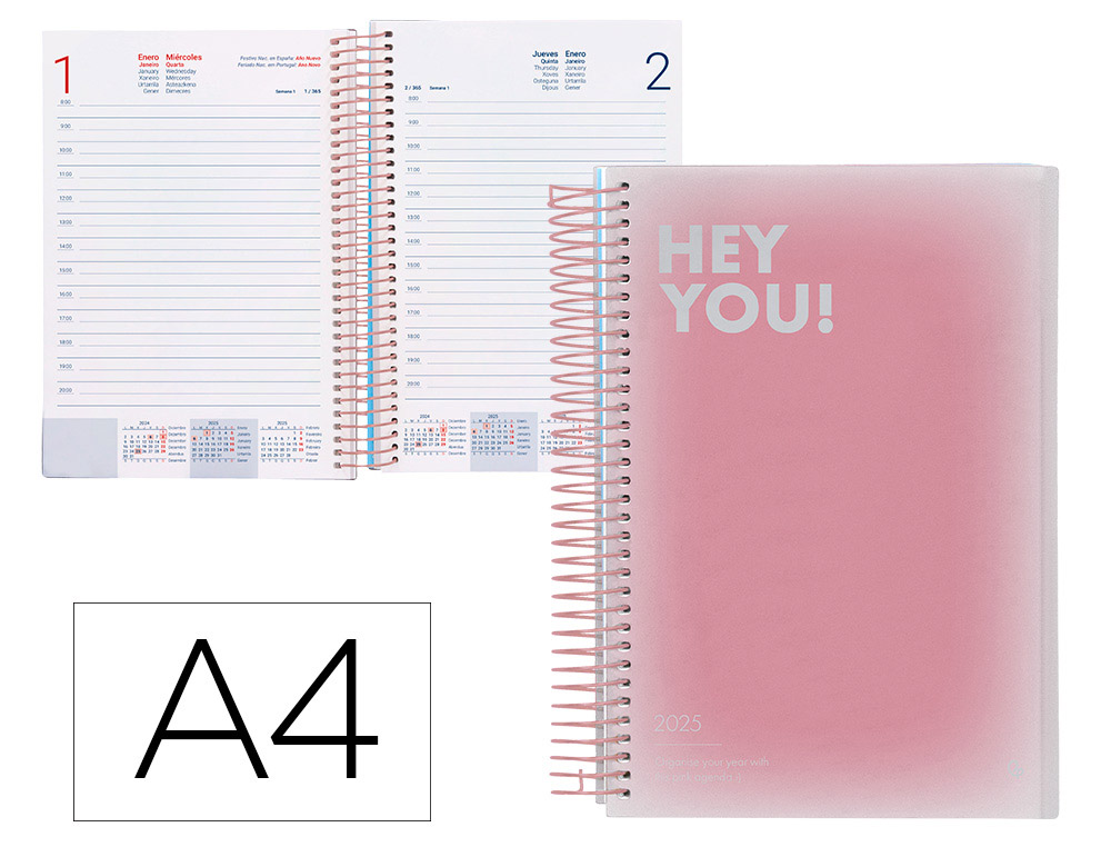 [170402] Agenda espiral liderpapel gazi a4 2025 dia pagina color rosa papel 70 gr