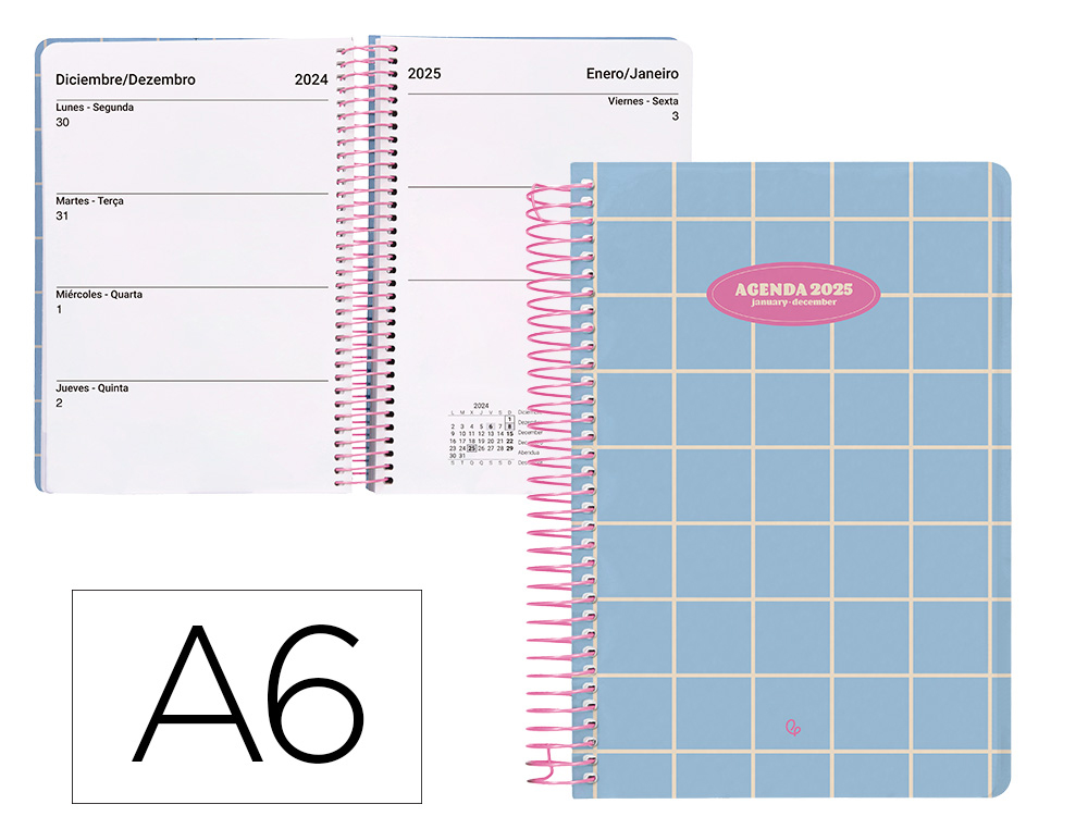 [170394] Agenda espiral liderpapel classic a6 2025 semana vista color azul claro papel 70 gr