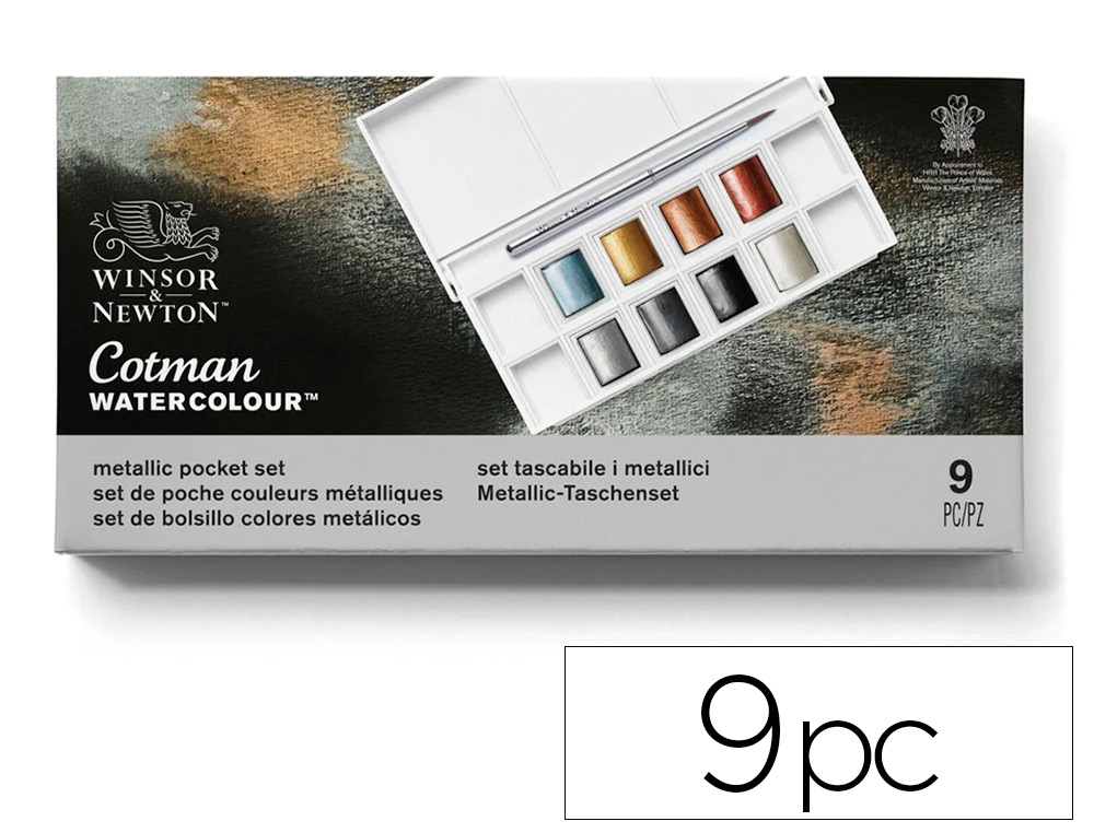 [168082] Acuarela winsor&newton caja metalica bolsillo con 8 colores metalicos + pincel