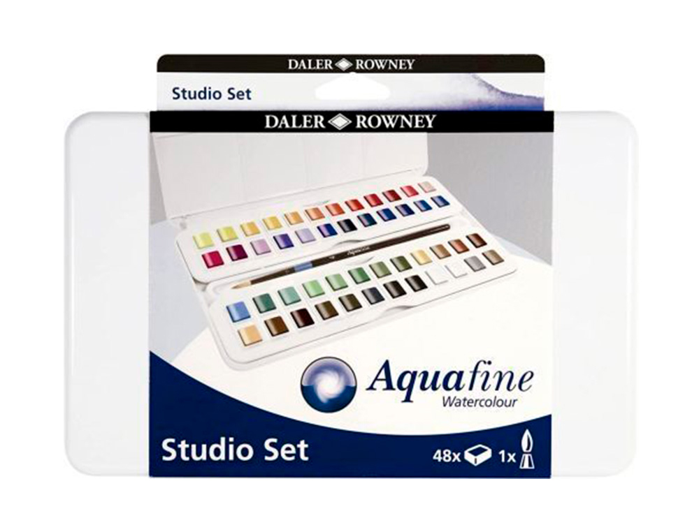[167956] Acuarela daler rowney aquafine caja metalica de 48 colores surtidos con pincel