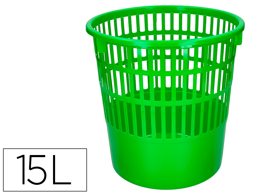 [166342] Papelera plastico q-connect 15 litros rejilla color verde 285x290 mm