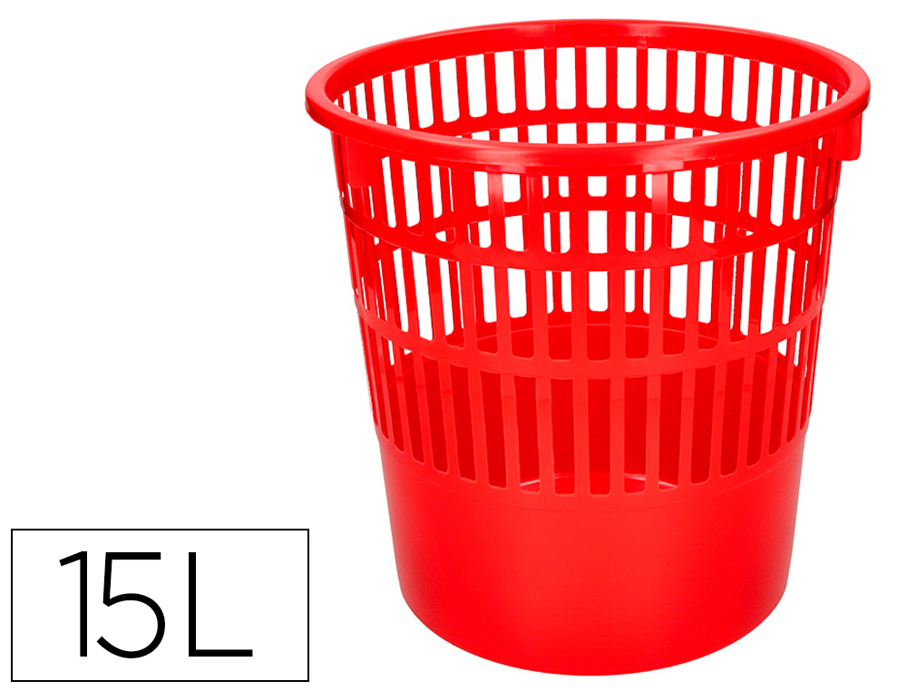 [166341] Papelera plastico q-connect 15 litros rejilla color rojo 285x290 mm