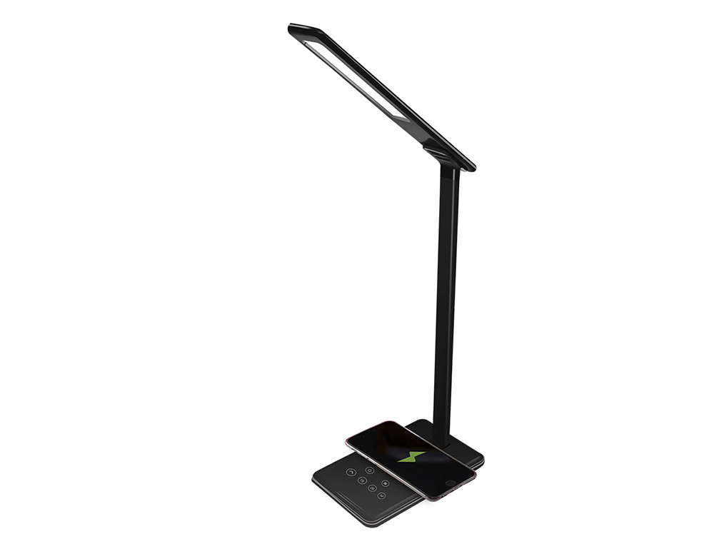 [156581] Lampara de oficina q-connect sobremesa profesional abs 48 leds 5w sensor 5 niveles cargador movil color negro