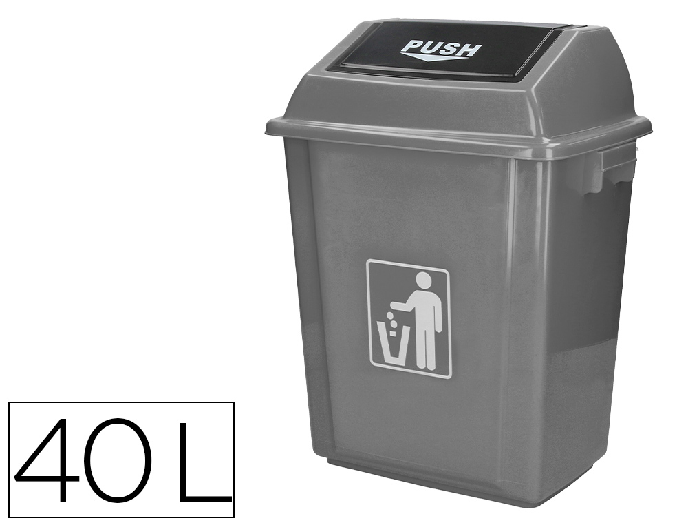 [75174] Papelera contenedor q-connect plastico con tapa de balancin 40 litros gris 410x280x610 mm
