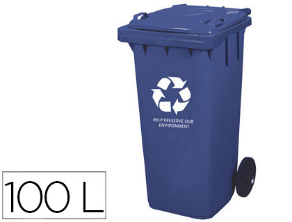 [36130] Papelera contenedor q-connect plastico con tapadera 100l color azul 800x510x525 mm con ruedas