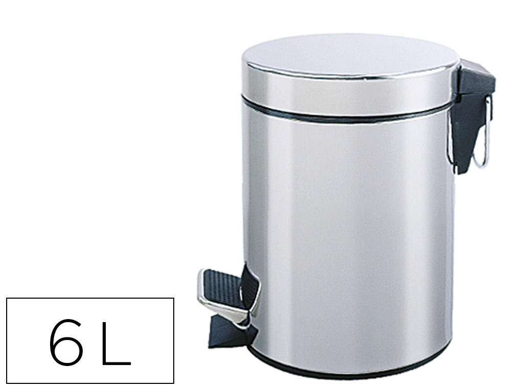 [36095] Papelera metalica q-connect con pedal cromada 32x21 cm capacidad 6 litros