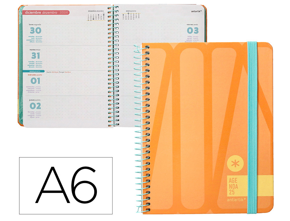[170547] Agenda espiral antartik bold a6 2025 semana vista color melocoton papel 80 gr
