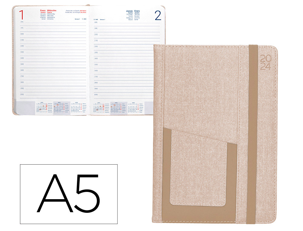 [170520] Agenda encuadernada liderpapel saria a5 2025 dia pagina color gris papel 70 gr